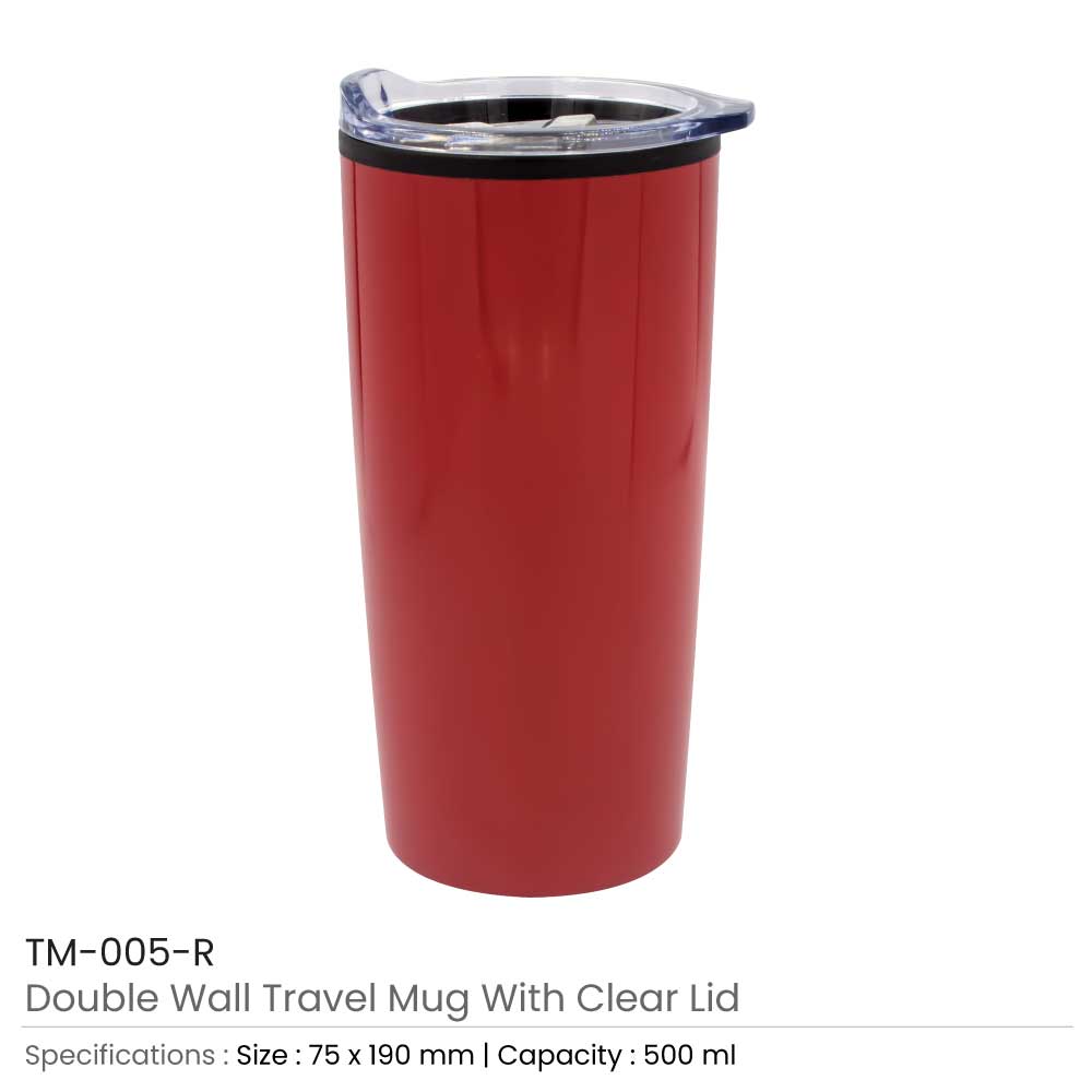 Double-Wall Travel Mugs with Clear Lid thumbnail