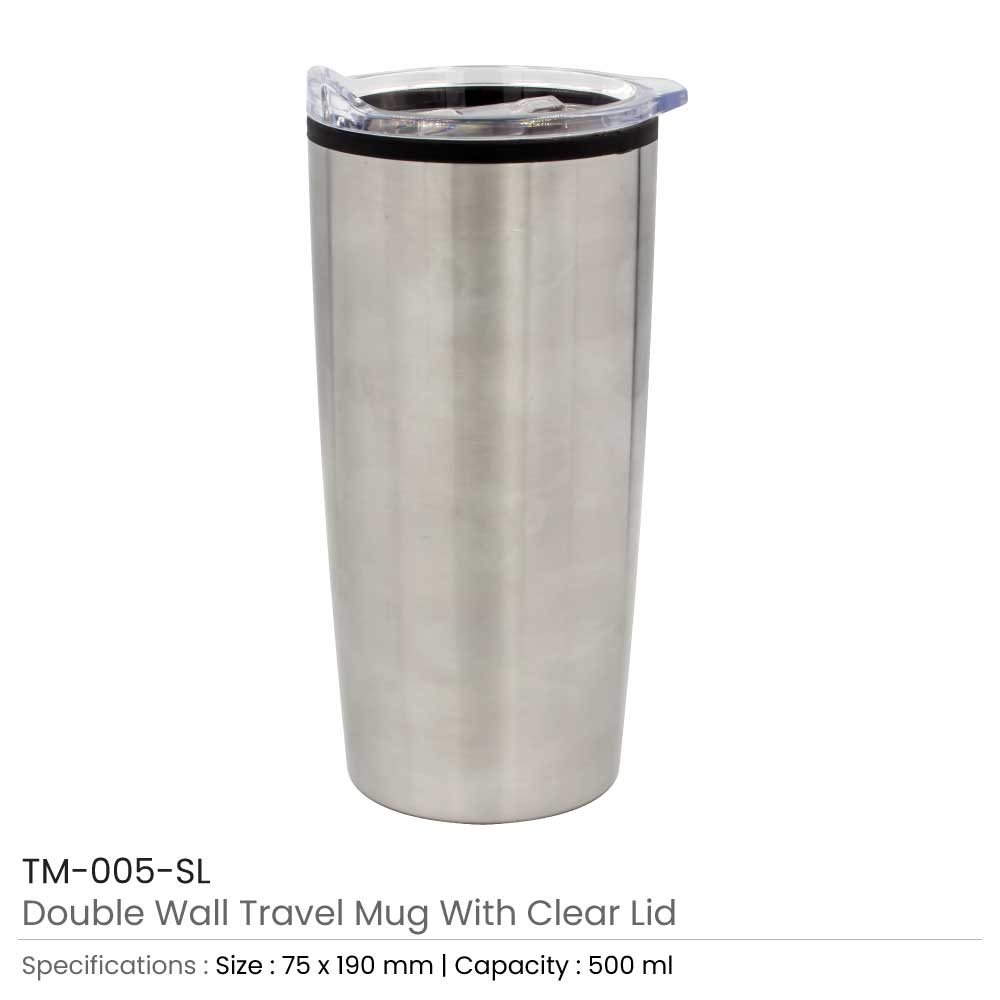 Double-Wall Travel Mugs with Clear Lid thumbnail
