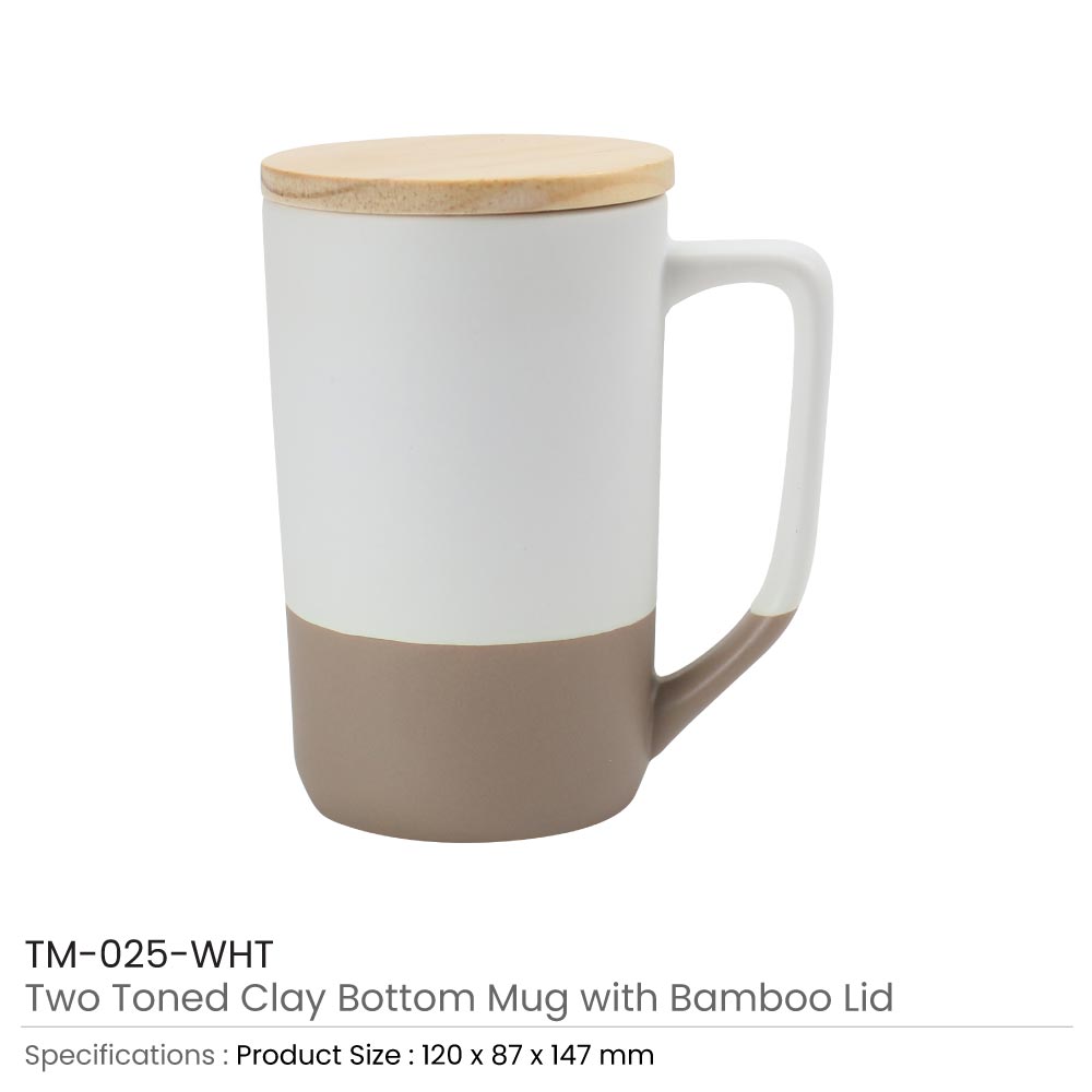 Two-toned Ceramic Mugs with Clay Bottom, Bamboo Lid thumbnail