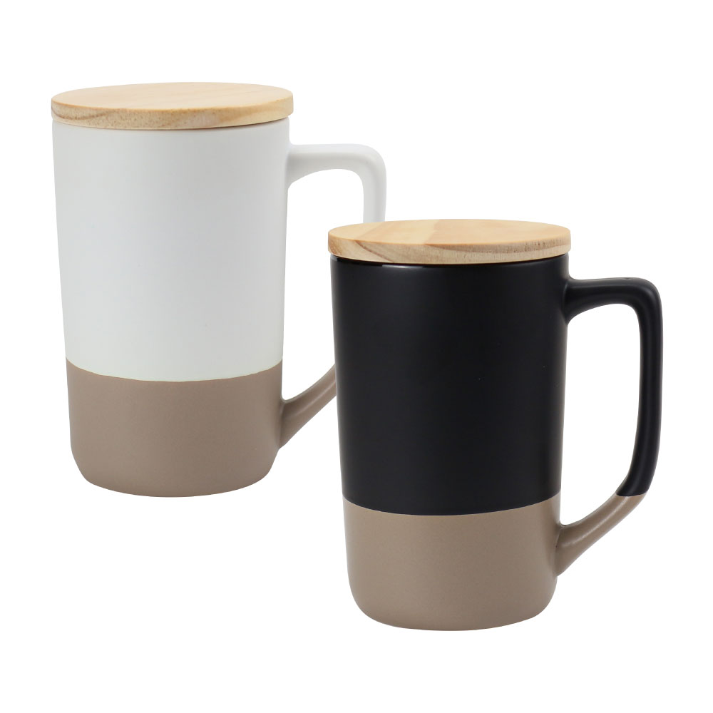 Two-toned Ceramic Mugs with Clay Bottom, Bamboo Lid thumbnail