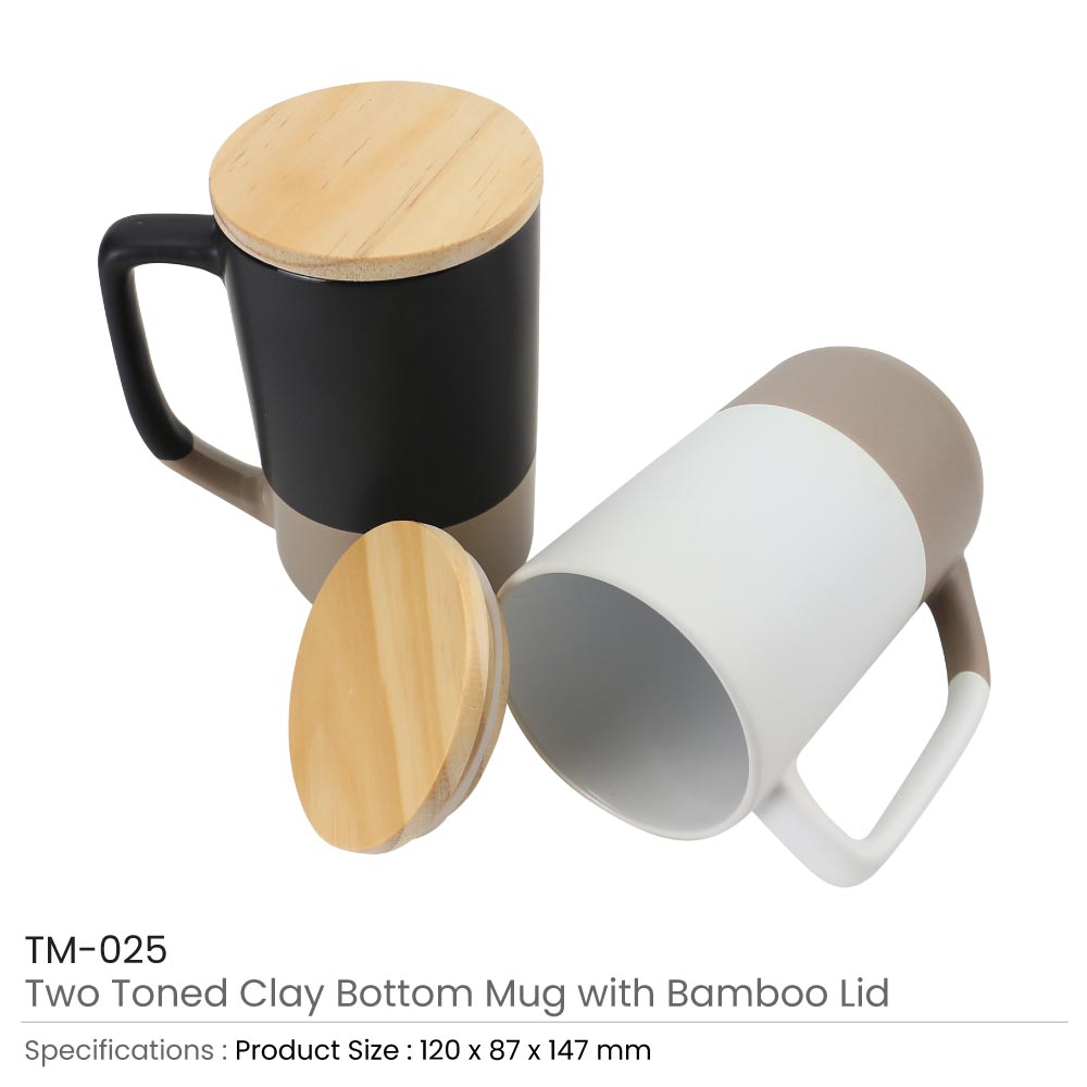 Two-toned Ceramic Mugs with Clay Bottom, Bamboo Lid thumbnail